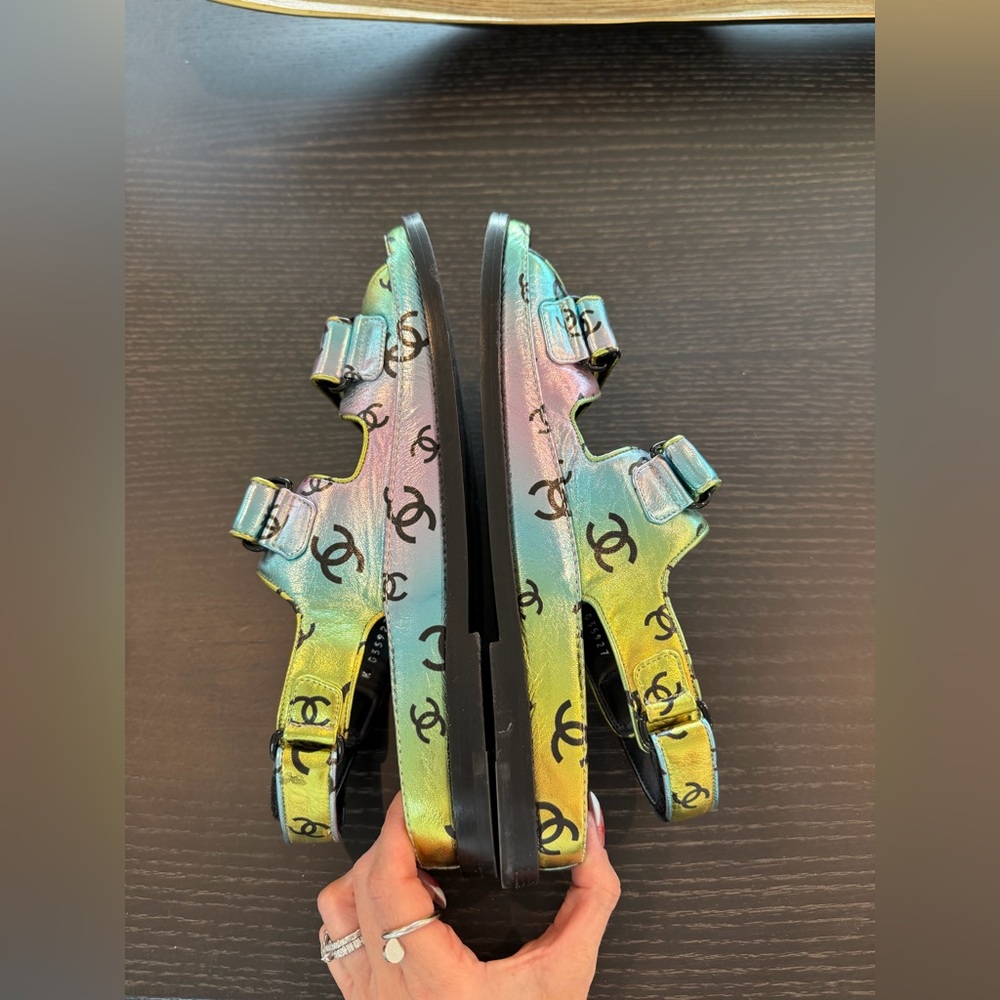 Chanel leather multi color dad sandals; worn 5x - Picture 4 of 9